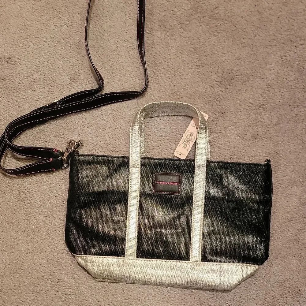 NWT Victorias Secret Chic Black and Silver Mini Tote Bag